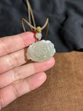Handcarved Hetian White Jade 3D Peony Charm – Feminine Grace Pendant