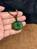 Handcarved Magpie & Peony Green Jade Ping An Kou Necklace