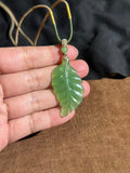 Handcarved Hetian Bright Green Jade Leaf Charm – Elegance & Achievement Pendant