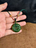 Handcarved Magpie & Peony Green Jade Ping An Kou Necklace