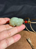 Handcarved Hetian White-Green Jade Pixiu Charm – Auspicious Energy Pendant